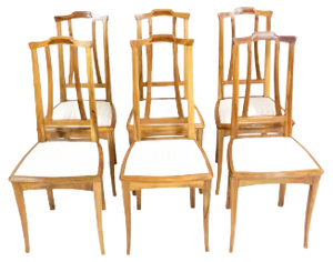 German Art Nouveau Walnut Dining Chairs, Set of 6