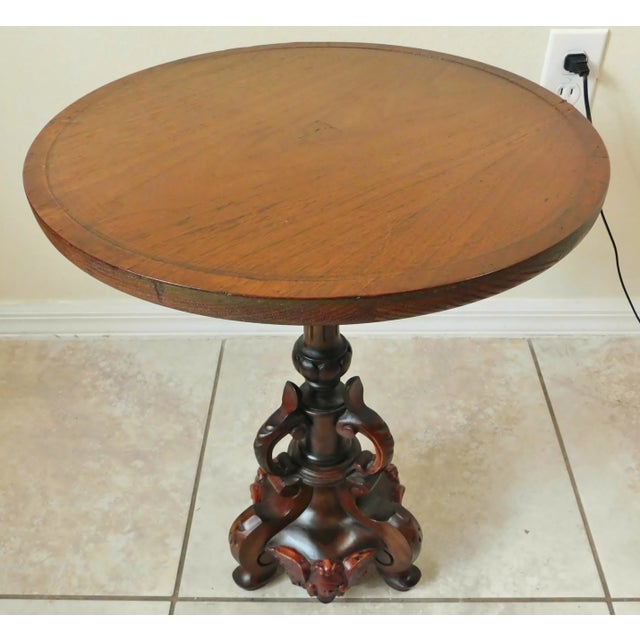 Antique Cherub Putti Figural Carved Mahogany Wood Pedestal Accent Table For Sale - Image 9 of 11