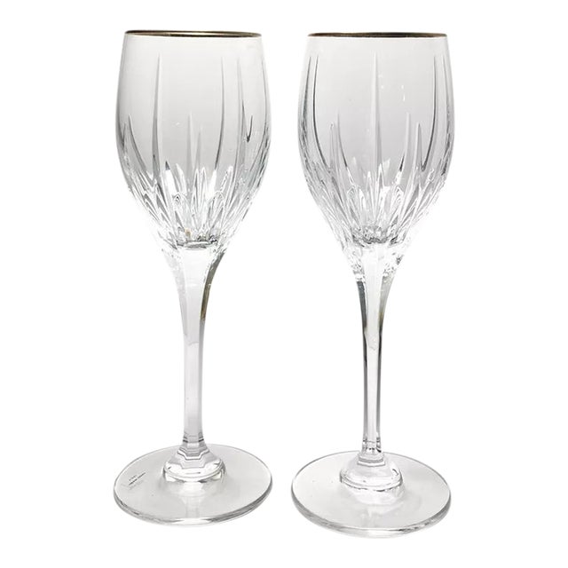 1990s Mikasa “Golden Lights” Pair of Crystal Water Glasses For Sale