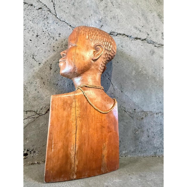 Mid-Century Modern Hand-Carved Wooden Bust, 1960s For Sale - Image 3 of 5