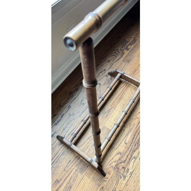 Chestnut Vintage Faux Bamboo Wood Blanket Rack / Quilt Stand – Hollywood Regency Coastal Style For Sale - Image 8 of 11