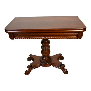 1910s Antique American Empire Solid Mahogany Flip-Top Game Table / Console Table For Sale