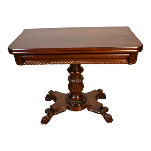 1910s Antique American Empire Solid Mahogany Flip-Top Game Table / Console Table