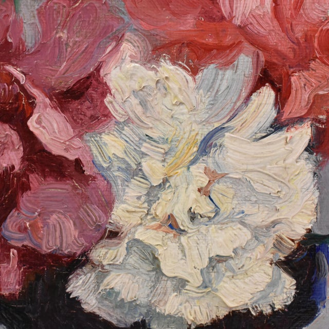 Paper Léon Laurent Galand, Still Life Flowers Vase Carnations, 1920s, Oil on Canvas For Sale - Image 7 of 11