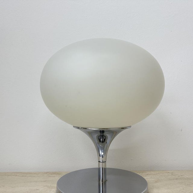Space Age Opaline Glass, Chromed Steel and Cast Iron Lamp from Kaiser Leuchten, 1970s For Sale - Image 10 of 18