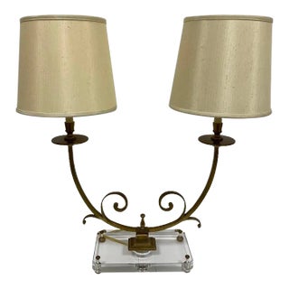 Decorative Crafts Two Arm Brass Lamp on Crystal Base For Sale