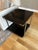 Modern Theodore Alexandre dark wood and chrome side table. Model No.5005-932. Chrome accent side rails and black stained...