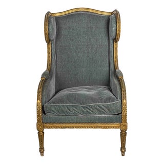 French Louis XVI Giltwood Wing Chair For Sale
