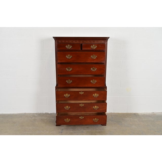 1980s Baker Furniture Georgian Carved Mahogany Eight-Drawer Highboy Dresser For Sale - Image 5 of 13