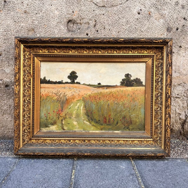 Oil on panel “Walking Through Wheat Fields”, Fernand Quignon, Impressionism, 20th century – France Technique: Oil on panel...