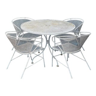 Vintage Mid Century Wrought Iron and Mesh Patio Set of 5 For Sale
