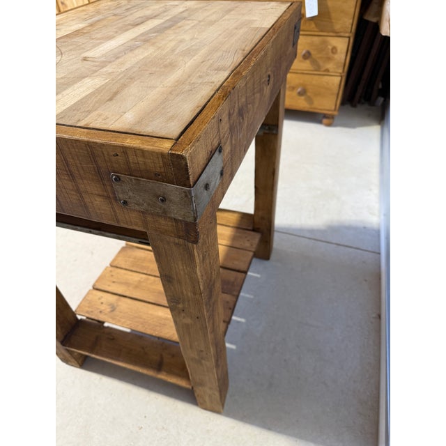 Butcher Block Table With Drawer Built With Antique Wood From England For Sale - Image 12 of 18