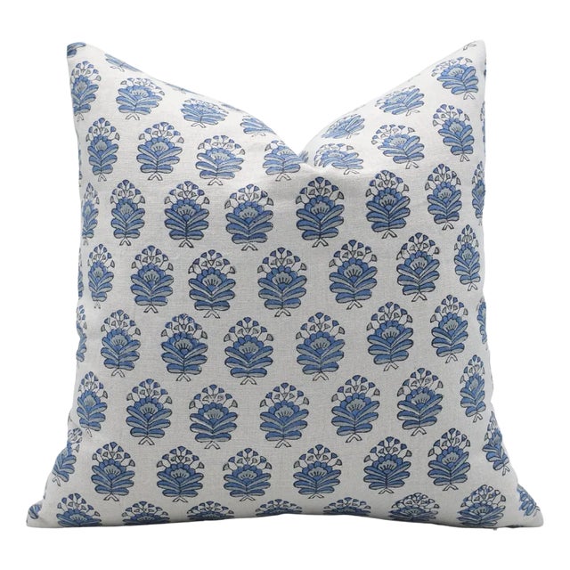 Block Printed Pure Linen Throw Pillow Cover 14x20 Inch- Bheeshma For Sale
