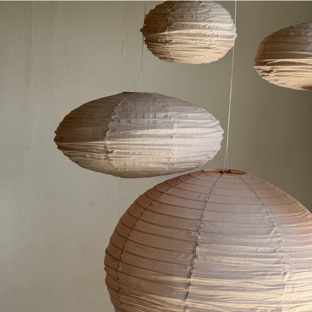 Japanese Pendant Light in Rattan and Natural Linen For Sale - Image 15 of 18