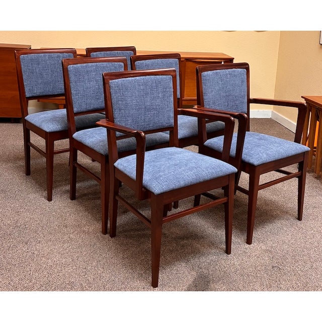 Mid-Century Modern Set of Six European Mid Century Modern Mahogany Framed Dining Chairs c.1960 For Sale - Image 3 of 14