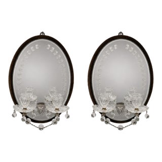 19th Century, James Green & Nephew 'Caduceus' Mirrored Crystal Oil Sconces For Sale