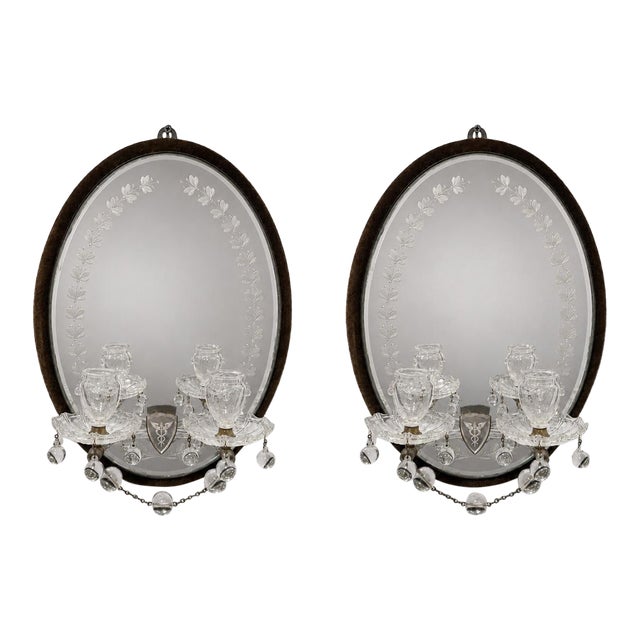 19th Century, James Green & Nephew 'Caduceus' Mirrored Crystal Oil Sconces For Sale