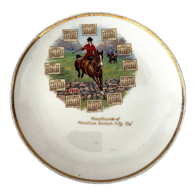 Antique 1914 Horse Rider Calendar Plate For Sale