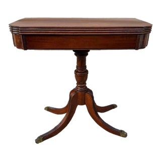 Antique Federal Duncan Phyfe Style Carved Mahogany Card Game Console Table For Sale