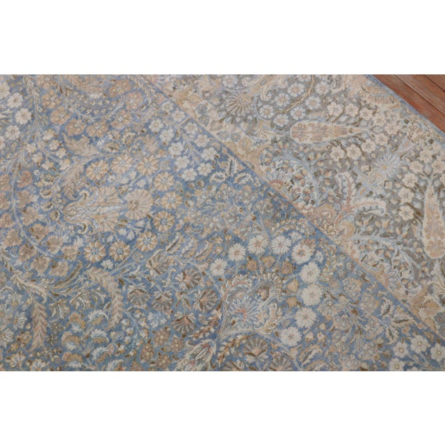 Fancy Light Blue Antique Persian Kerman Room Size Rug For Sale In New York - Image 6 of 18