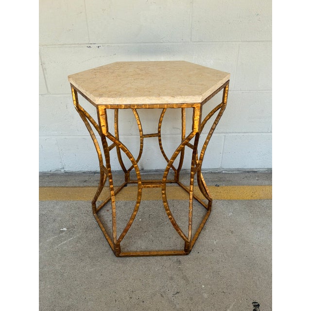 Modern Modern Roja Hexagonal Marble and Iron Side Table For Sale - Image 3 of 6
