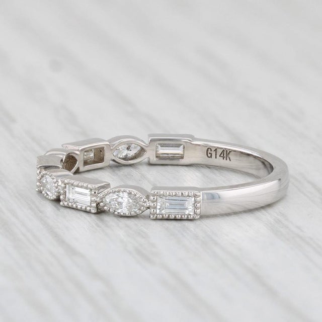 Modern New 0.37ctw Diamond Ring 14k White Gold Size 6.5 Stackable Wedding Band For Sale - Image 3 of 8