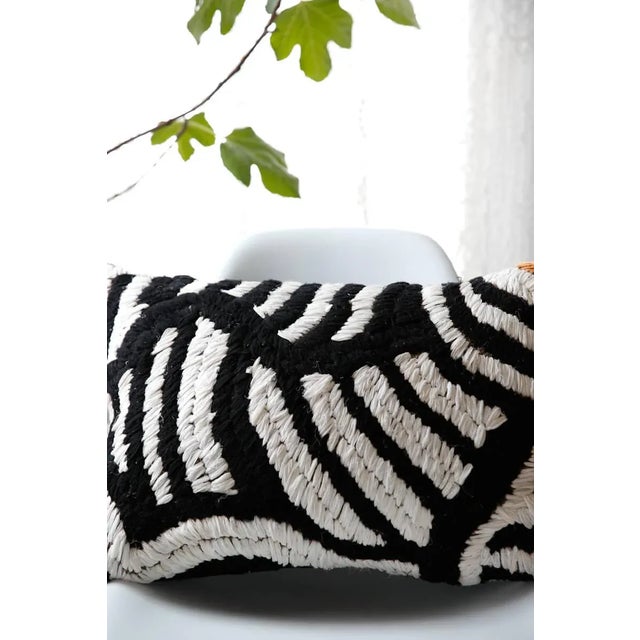 Contemporary Moroccan Flat-Weave Boucherouite Pillow in Black, White and Orange - 23 For Sale - Image 3 of 4