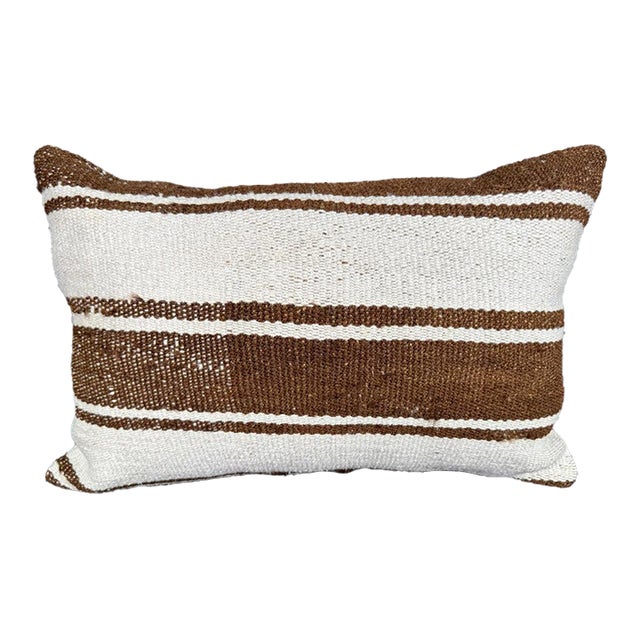 Turkish Hemp Pillow Cushion Natural Beige Brown Pillow Cushion Cover 16" x 24" For Sale