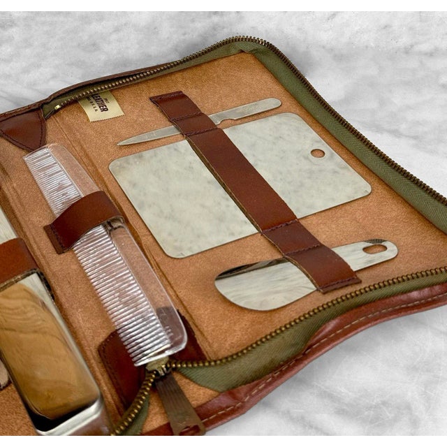 Metal Vintage Traditional Leather Gentleman's Travel Grooming Set For Sale - Image 7 of 11