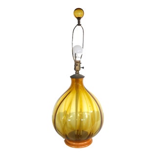 Classic Vintage Blenko Glass Table Lamp in Amber W/ Original Ball Finial C 1940/1950's For Sale