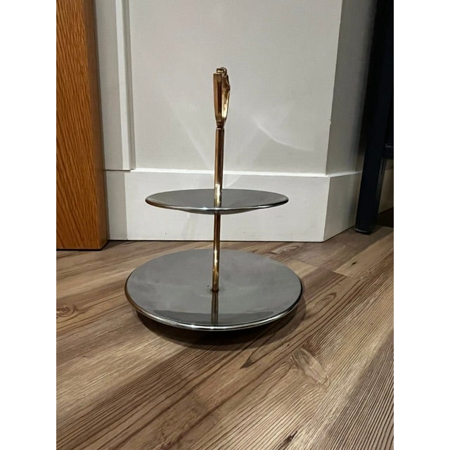 Vintage Kromex Tidbit Tray Two Tier Stainless Gold Tone Center Post For Sale - Image 14 of 14