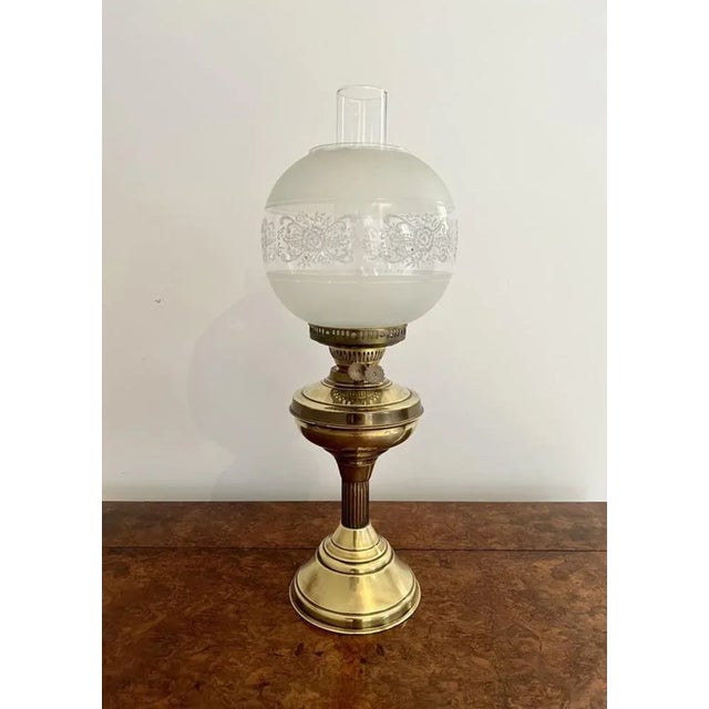 Antique Edwardian Oil Lamp in Brass and Glass, 1900 For Sale - Image 4 of 6