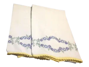 Vintage White Pillowcases With Embroidery and Crocheted Border - A Pair