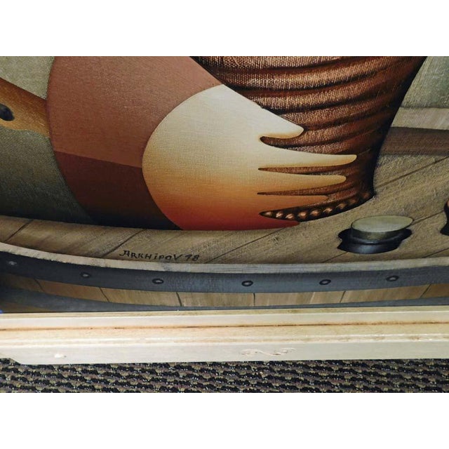 Textile Anton Arkhipov Wine Tasting 66x52 Original Russian Painting Art Artwork For Sale - Image 7 of 15