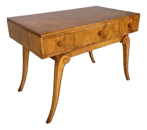 English Art Deco Rectangular Walnut Desk from Hille of London, 1920s