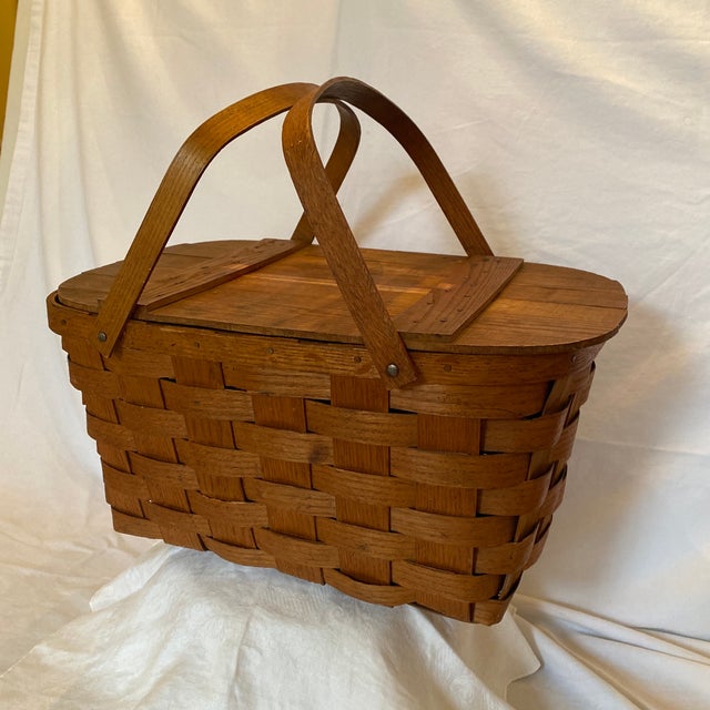 Vintage MidCentury Wooden Picnic Basket Chairish