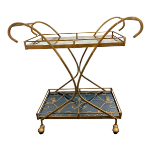 Vintage Hollywood Regency Gilt Metal & Glass Two-Tier Bar Cart or Tea Trolley