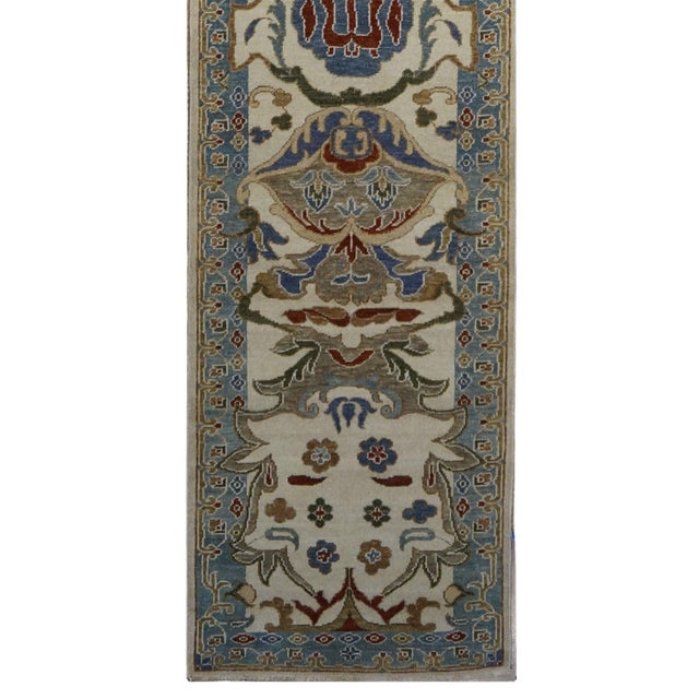 Afghan Sultanabad Wool 2.10x15 Light Blue, Ivory, Olive & Rust Handmade Runner Rug #1143657