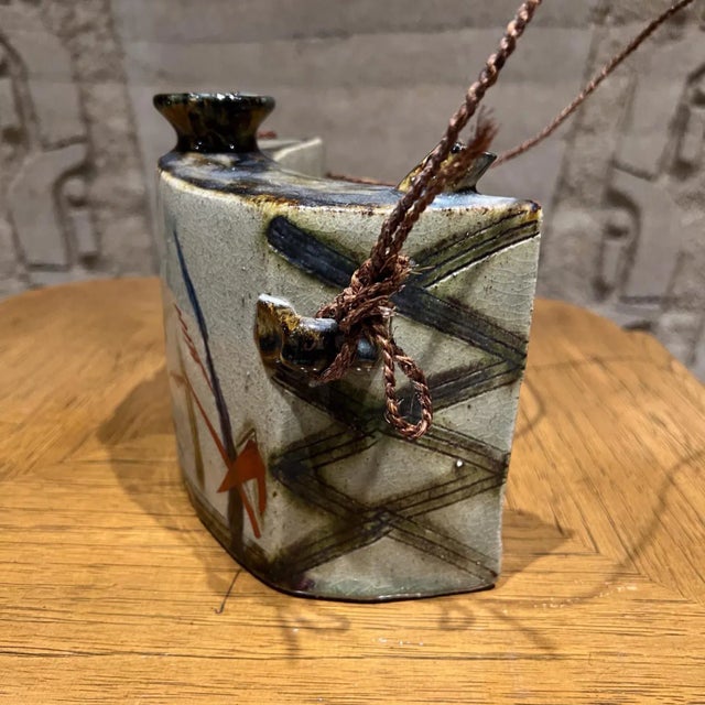 Vintage Japanese Hip Flask Glazed Canteen Pottery Vessel For Sale - Image 12 of 12