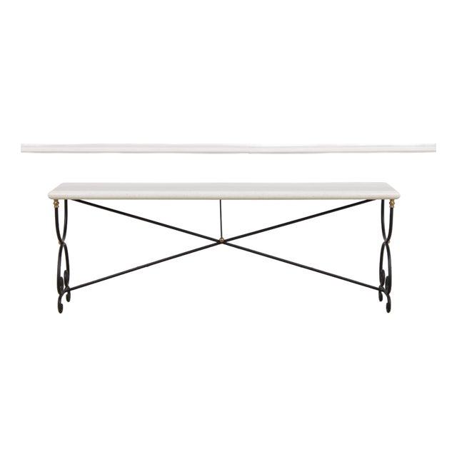 Wrought Iron Base Marble Top Console Sofa Table For Sale