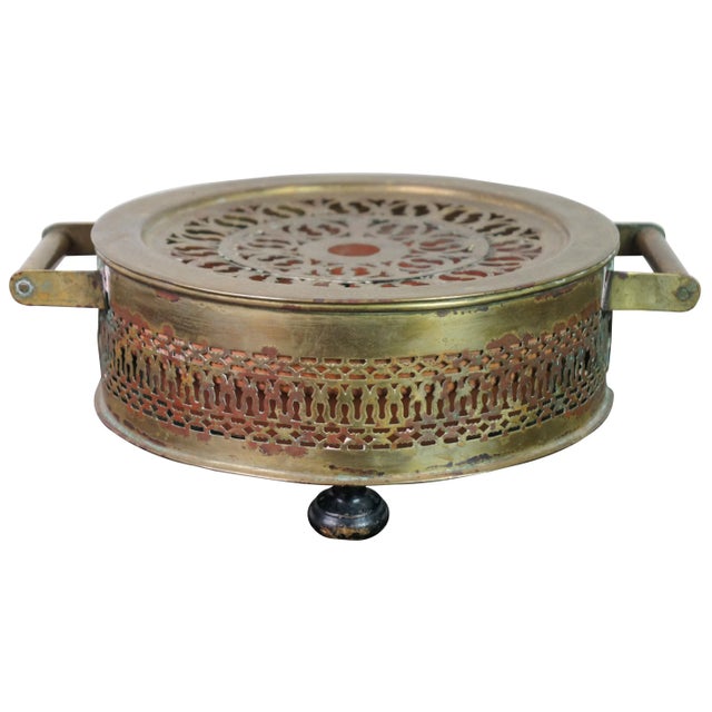Antique French Victorian Reticulated Round Brass Foot Warmer Burner 11" For Sale - Image 11 of 11