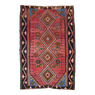 1920s Antique Tribal Geometric Rug Finely Woven Kilim Rug - 6’1” X 9’7” For Sale