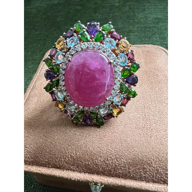Bochic “Orient” Vintage Ruby, Sapphire & Multi Gem Ring - 18K Gold & Silver For Sale - Image 10 of 15