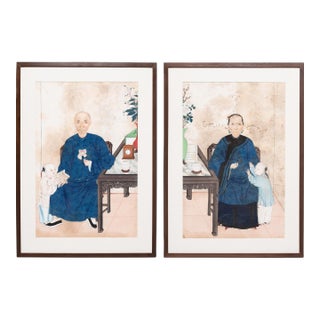 Chinese Pair of Framed Ancestor Portraits, C. 1880 For Sale