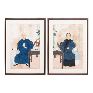 Chinese Pair of Framed Ancestor Portraits, C. 1880