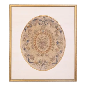French 19th Century Framed Aubusson Oval Floral Tapestry in Giltwood Frame