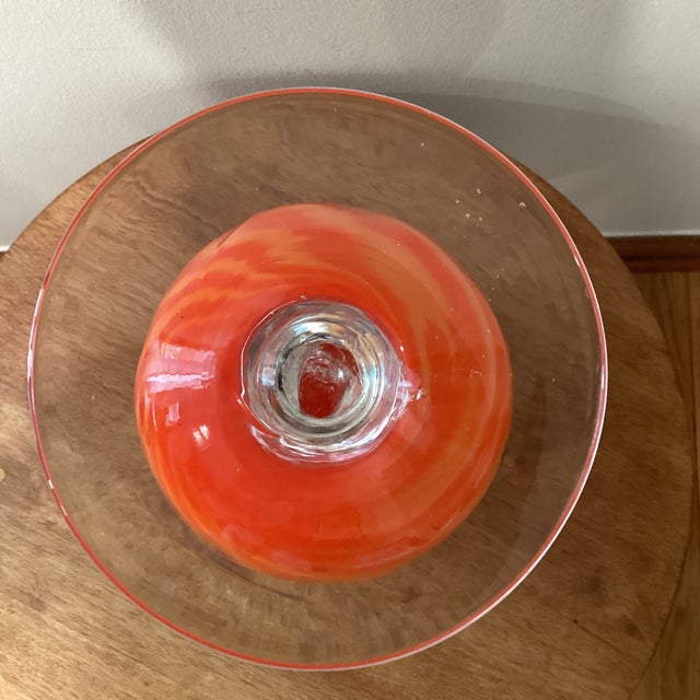 Orange Mid 20th Century Modern Handblown Art Glass Vase With Swirling Pedestal, Italy For Sale - Image 8 of 12