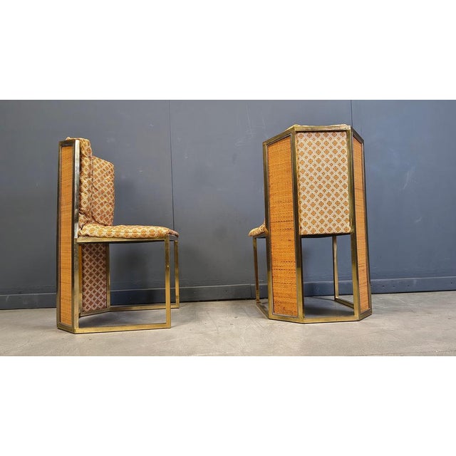 Hollywood Regency N. 6 Chairs in Brass Metal and Wicker from Mario Sabot, 1970s, Set of 4 For Sale - Image 3 of 13