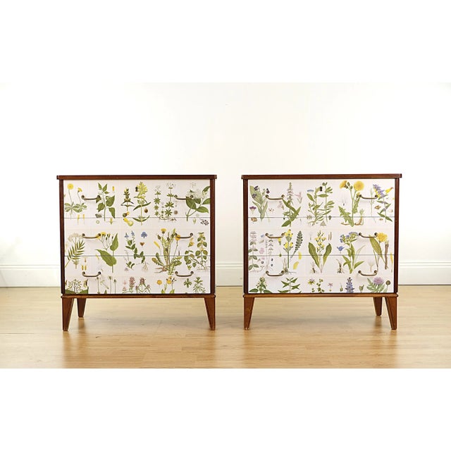 Wood Scandinavian Modern Dressers with Nordens Flora Illustrations, 1940s, Set of 2 For Sale - Image 7 of 7
