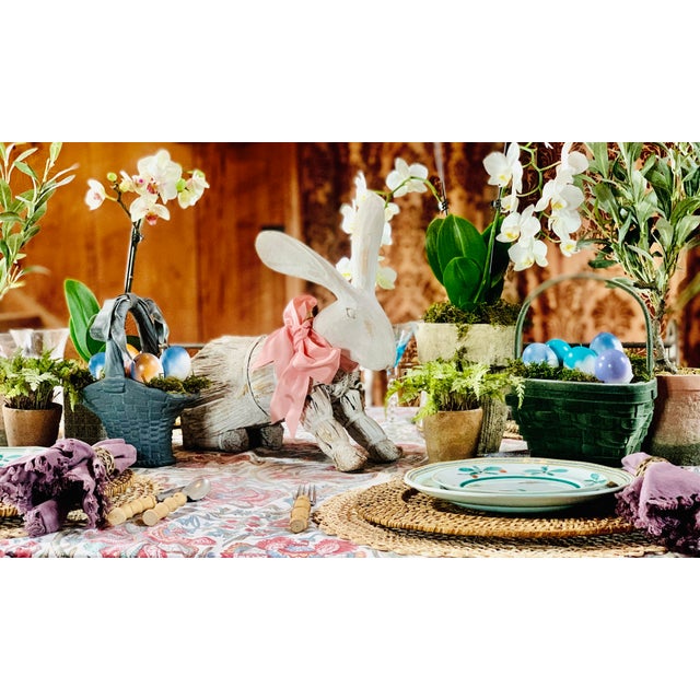 Vintage Early Twentieth Century Decorative Green Velveteen Flocked Woven Wood ‘Easter’ Basket. Whether you add this...